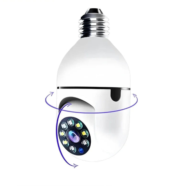 Câmera IP Wi-Fi 360° Tipo Lâmpada – Full HD, Visão Noturna, Áudio Bidirecional, Seguidora de Movimento