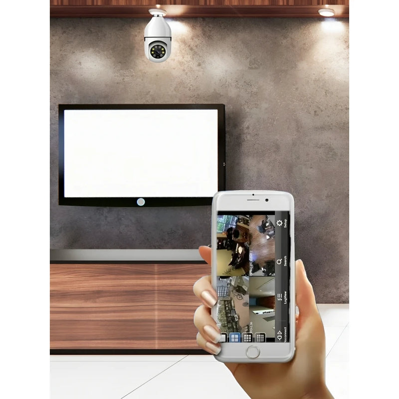 Câmera IP Wi-Fi 360° Tipo Lâmpada – Full HD, Visão Noturna, Áudio Bidirecional, Seguidora de Movimento