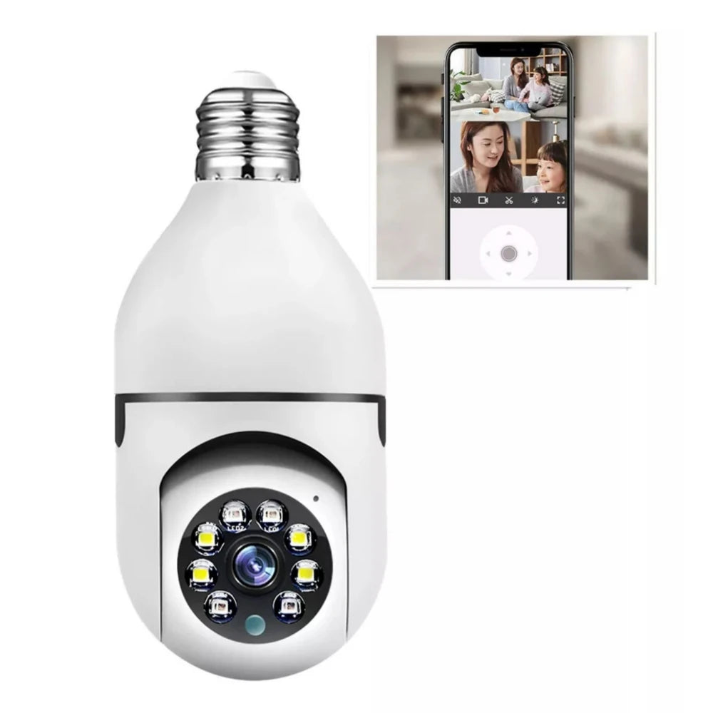 Câmera IP Wi-Fi 360° Tipo Lâmpada – Full HD, Visão Noturna, Áudio Bidirecional, Seguidora de Movimento