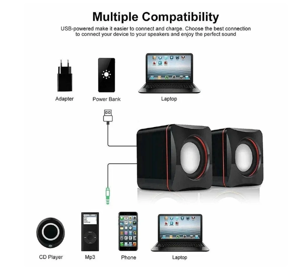 Mini Caixa de Som USB P2 para Computador e Notebook – Som Nítido com 6W de Potência Total